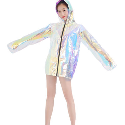 OEM Adults Rain Coats With Reflective Strips Iridescent Zip Up