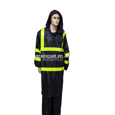 reflective Police Raincoat With Hood 0.15mm Thickness Multiapplication