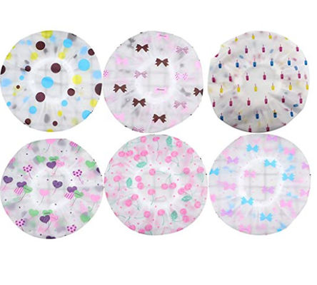 SGS Approved Plastic Disposable Shower Caps , 0.15mm Polka Dot Shower Cap
