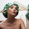 Green Leaf Print Breathable Shower Cap ODM Available 100% cotton for long hair